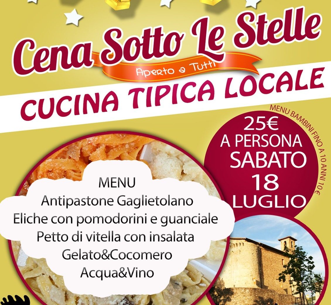 Locandina Cena Sotto le Stelle a Gaglietole, sabato 18 luglio ore 20:30