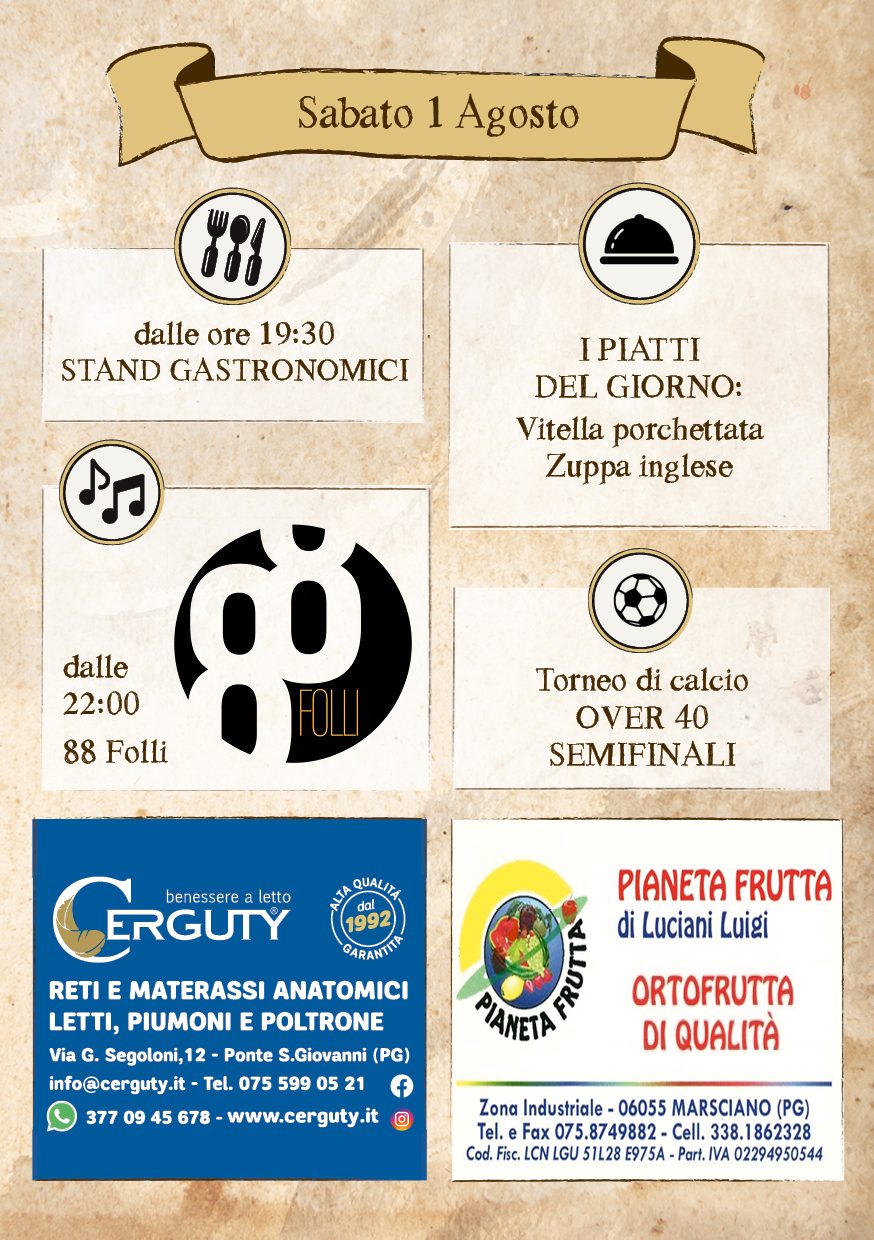 Locandina della serata di sabato 1 agosto