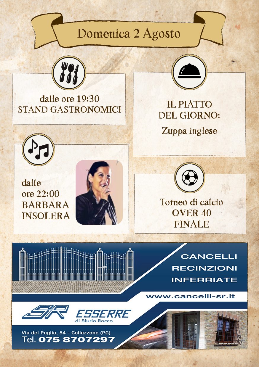 Locandina della serata di domenica 2 agosto