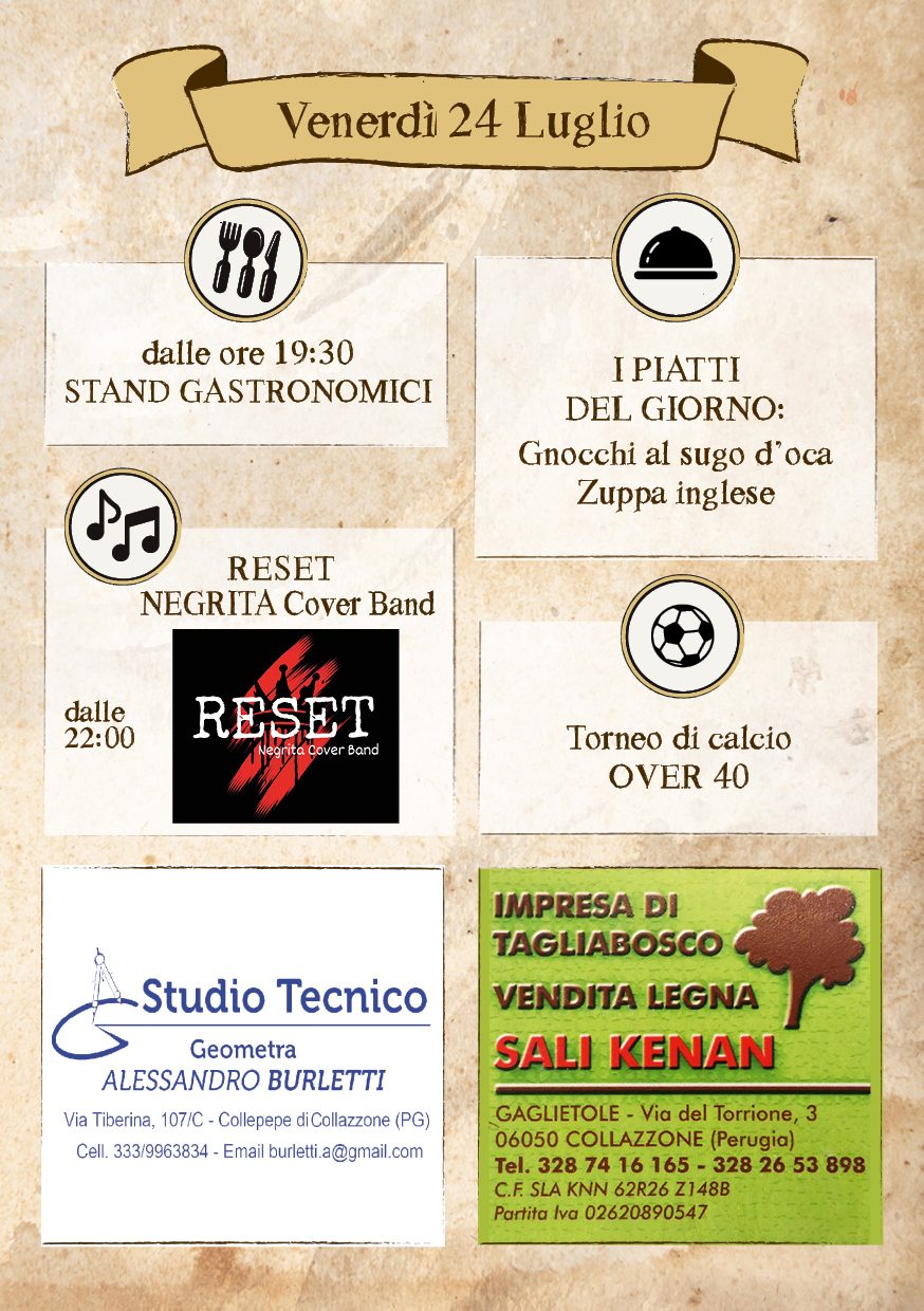 Locandina della serata di venerdì 24 luglio