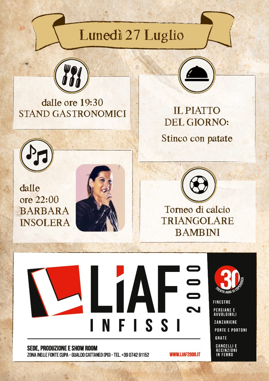 Locandina della serata di lunedì 27 luglio