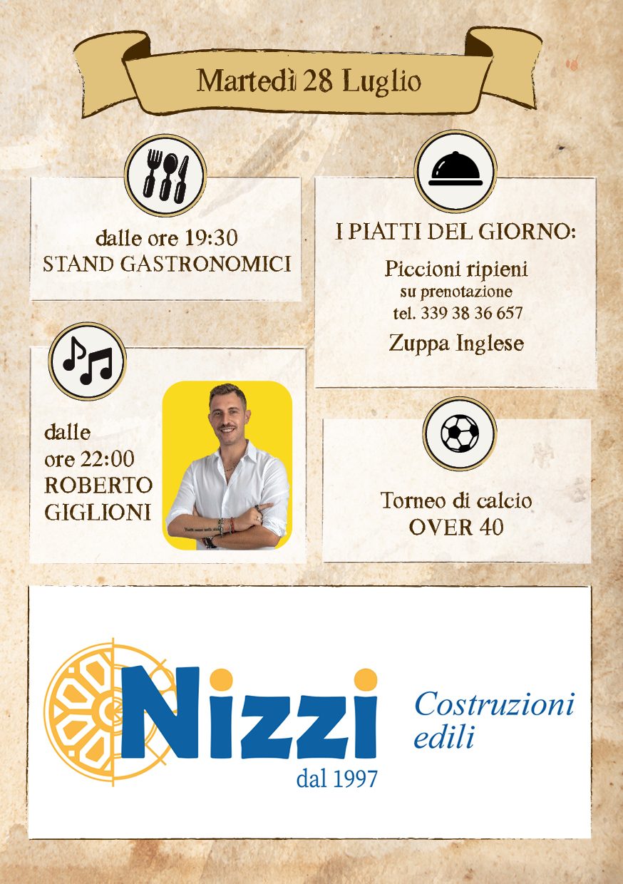 Locandina della serata di martedì 28 luglio