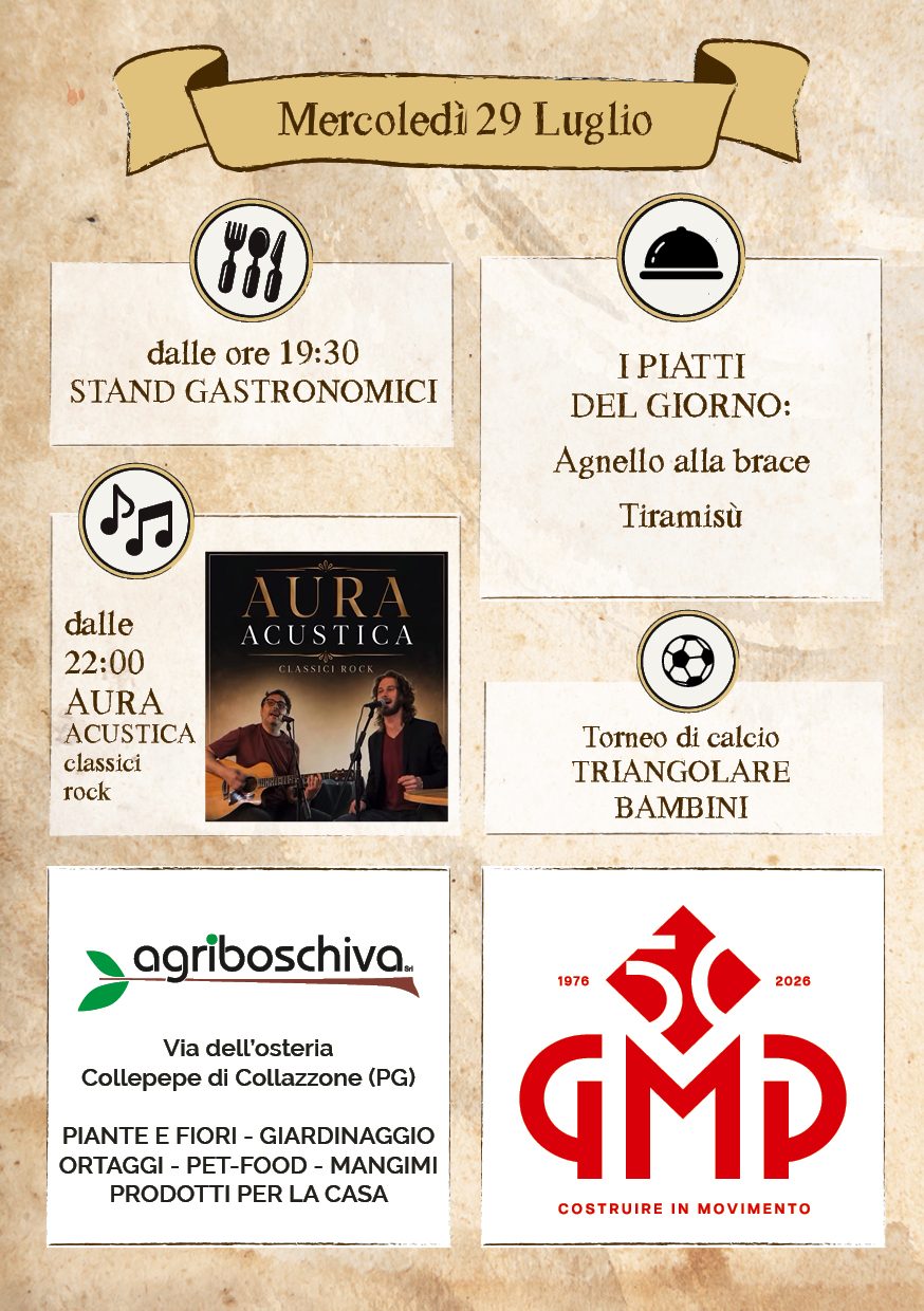 Locandina della serata di mercoledì 29 luglio