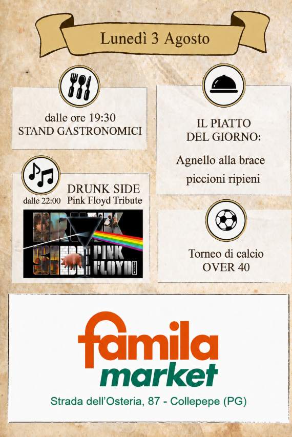 Locandina della serata di lunedì 3 agosto