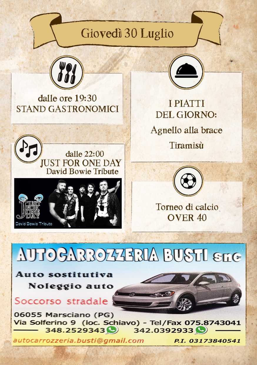 Locandina della serata di giovedì 30 luglio