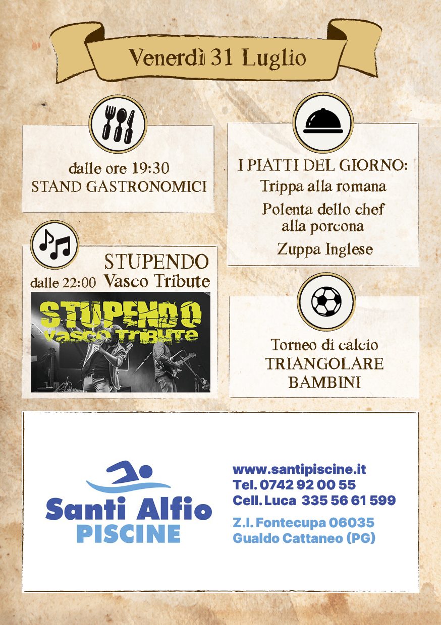 Locandina della serata di venerdì 31 luglio